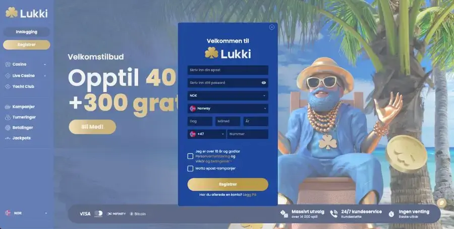 Registrering av spillekonto hos Lukki