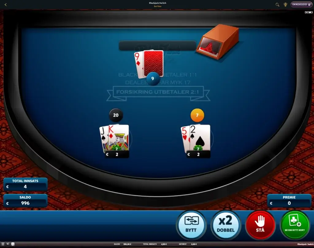 Europeisk Blackjack vs. Blackjack Switch. Blackjack Switch av spillutvikleren Red Rake finner du blant annet hos Talismania casino.