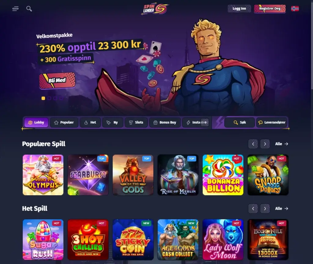 No-sticky til Spinlander er på 100 % opptil 8200 kr + 100 spinn – innskudd med Visa bekreftes med Bank ID og saldoen oppdateres med én gang.