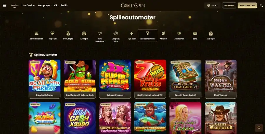 Spilleautomater du finner hos Goldspin