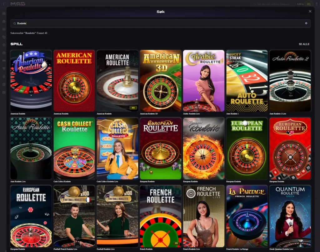 Roulette hos Madcasino
