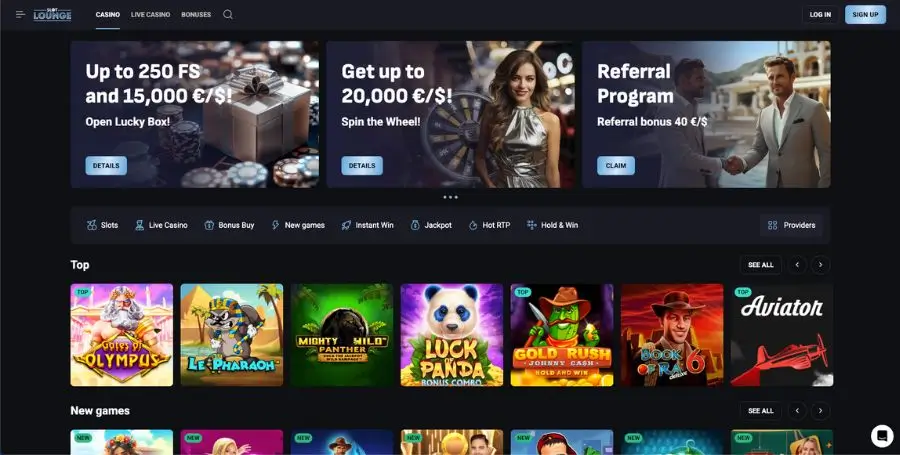 Første innskudd hos SlotLounge er på 100% no sticky bonus opptil 20.000 kr – kortinnskuddet signeres med Bank ID.