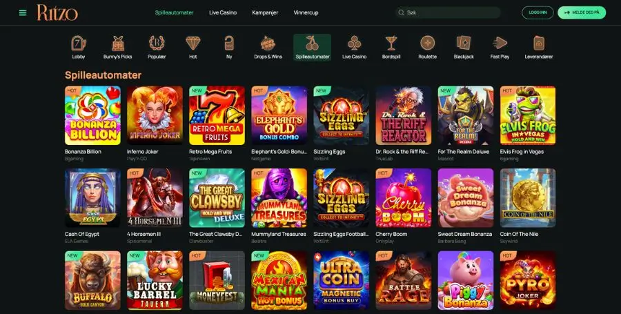 Spilleautomater du finner hos Ritzo